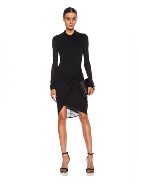 NEW HELMUT LANG Slack Jersey Twist Long Sleeve Dress Black size L